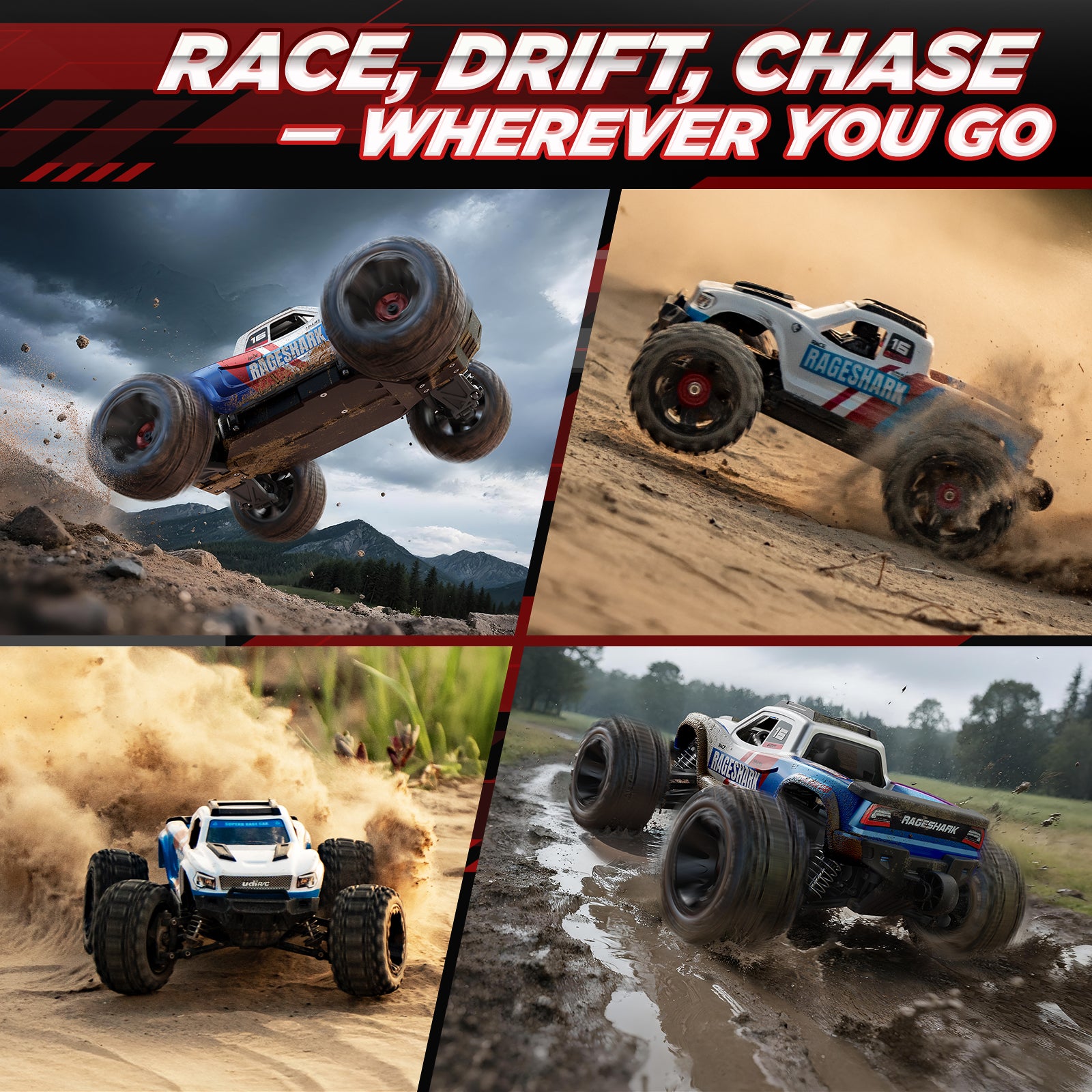 UDI RC Rageshark UD1611 Auto RC 1/16 White-Blue 2 Batterie