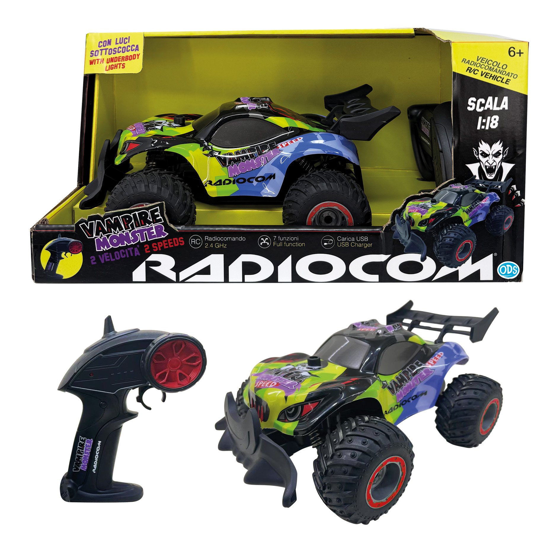 Radiocom Mars Vampire Monster auto RC 1:18 2 velocita luci