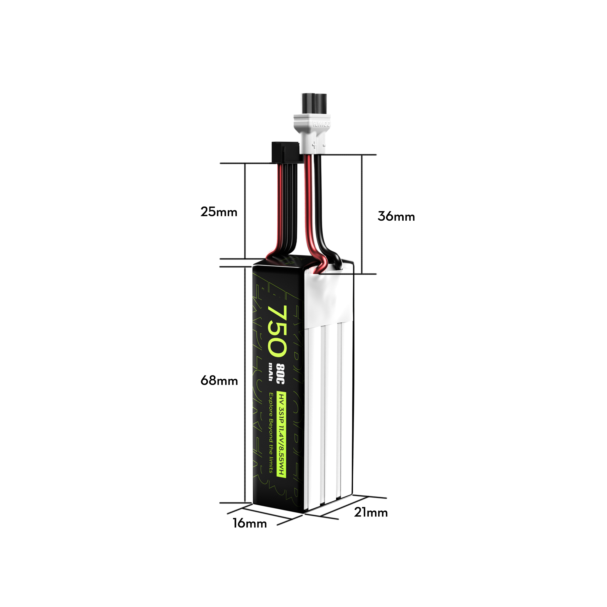 FlyWoo Explorer 750mAh batteria LiHV 3S 80C XT30UP 2pz