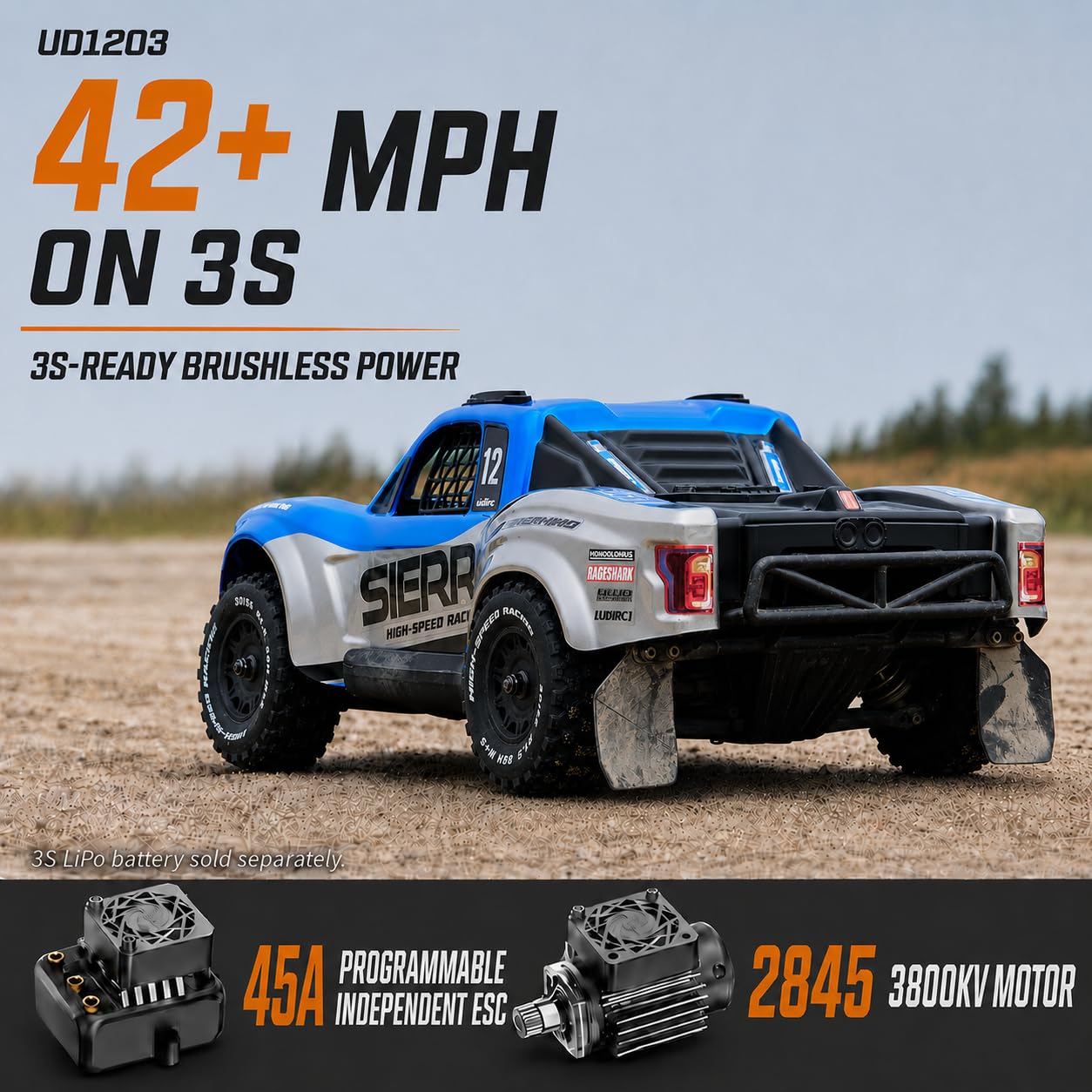 UDIRC SIERRA UD1203 Trophy Truck 1/12 4WD Brushless Blu 2S