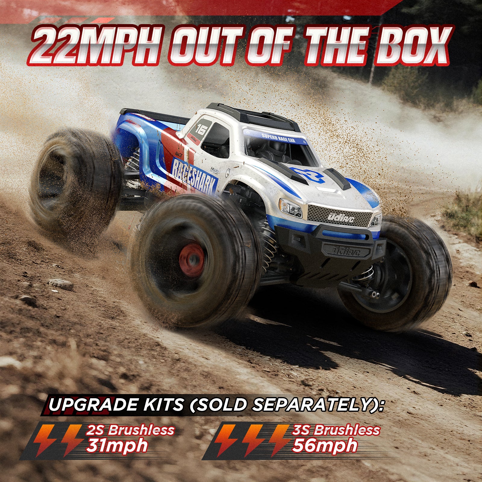 UDI RC Rageshark UD1611 Auto RC 1/16 White-Blue 2 Batterie
