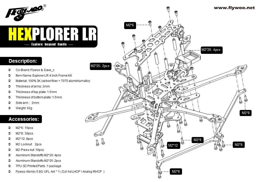 Flywoo HEXplorer LR 4 Telaio Esacottero Ricambi