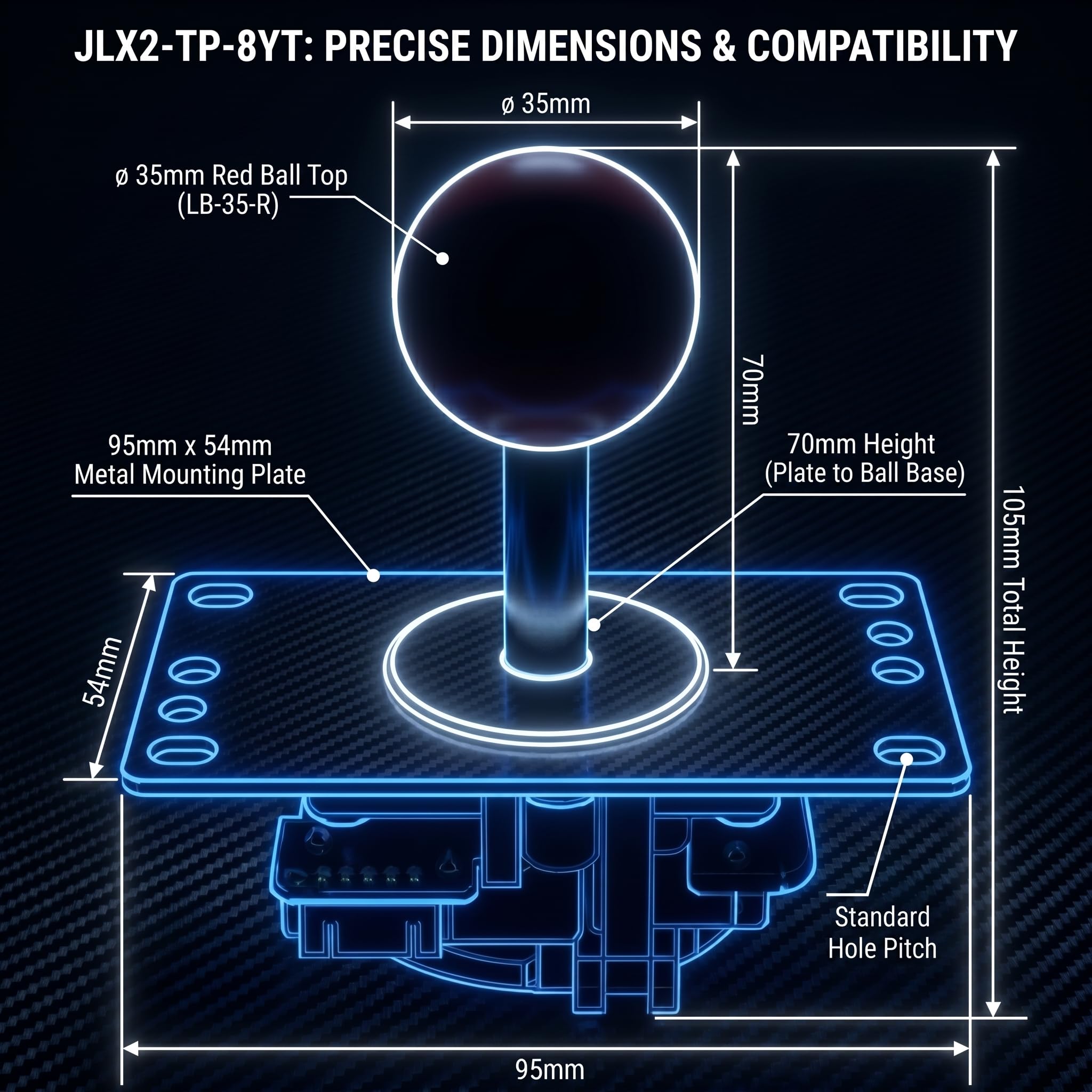 SANWA JLX2-TP-8YT Joystick Arcade Sfera Rossa 5 Pin