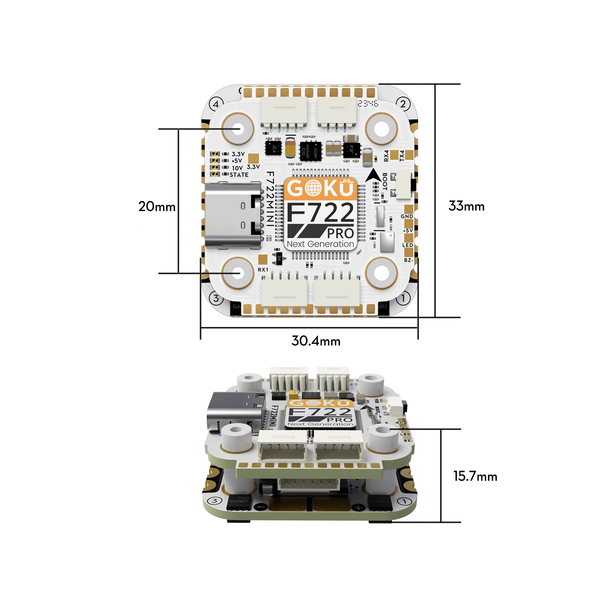 FlyWoo GOKU F722 Pro Mini V2 stack 20x20 FC ESC 45A O4