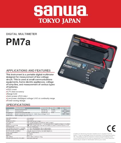 Sanwa PM7a Multimetro Digitale Tascabile 4000 Conteggi DC AC