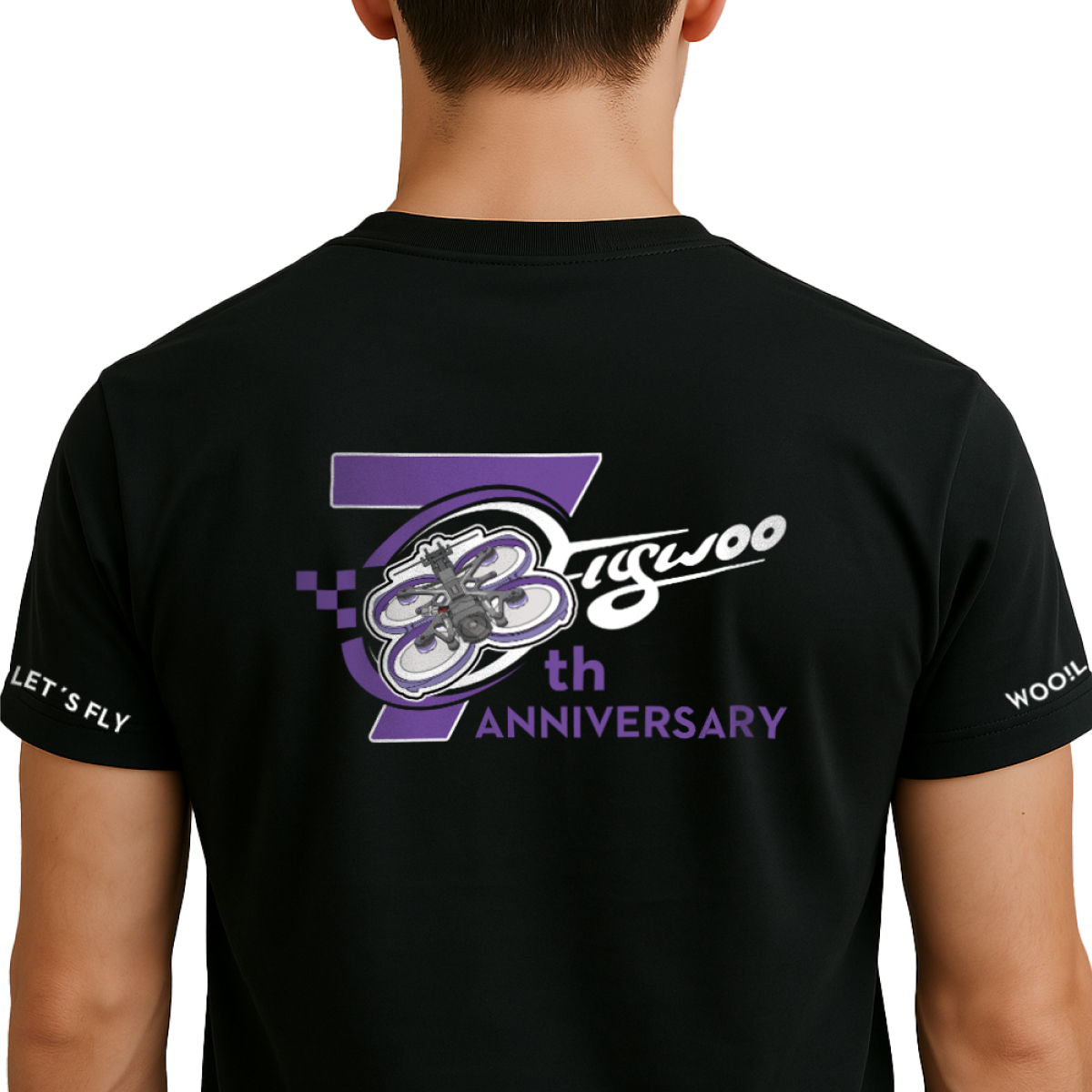Flywoo T-Shirt 7th Anniversary Nera Cotone ricamata