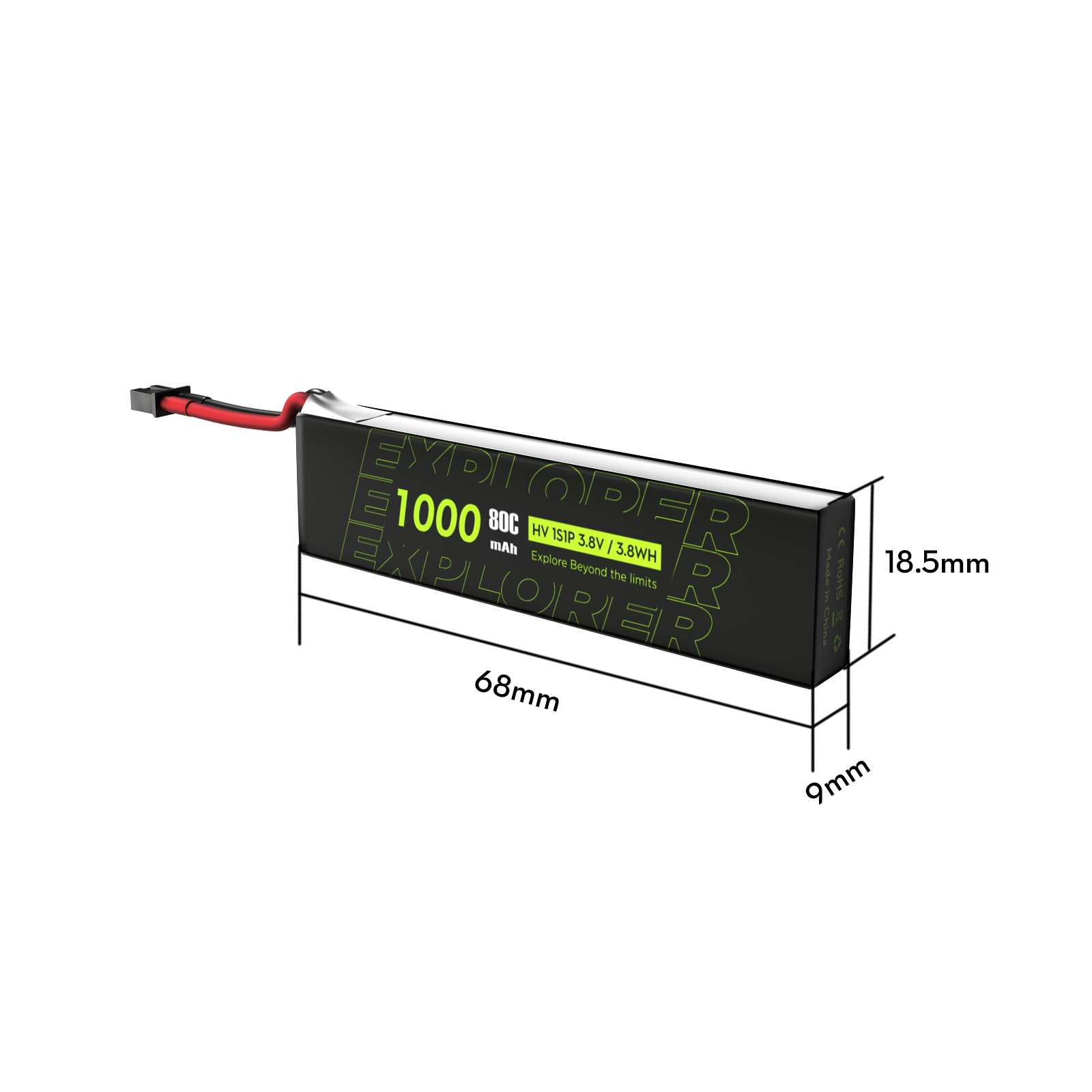 FlyWoo Explorer Batteria 1S 1000mAh 80C LiHV A30 4pz