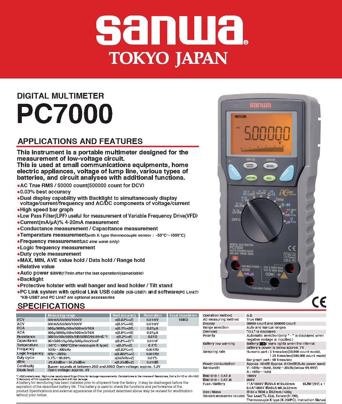 Sanwa PC7000 Multimetro Digitale 50000 conteggi doppio display