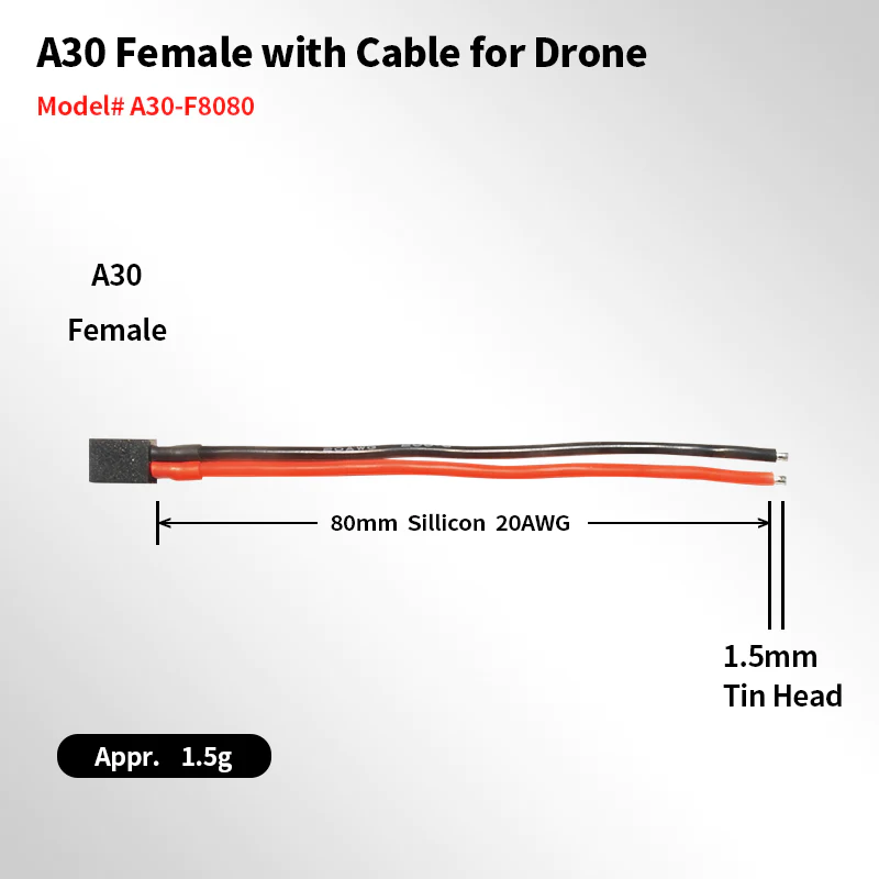 Flywoo A30-F Pigtail 80mm 20AWG 15A 5 Pezzi per ESC