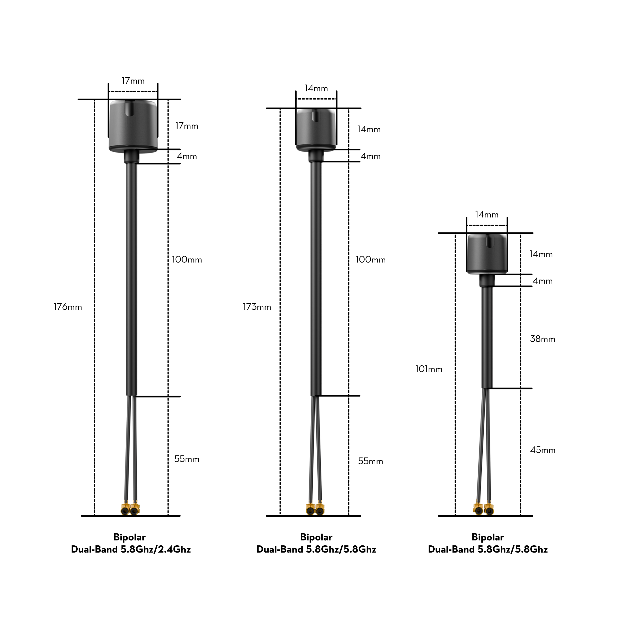 Flywoo Bipolar V2 antenna FPV dual-band 5,8GHz/2,4GHz UFL
