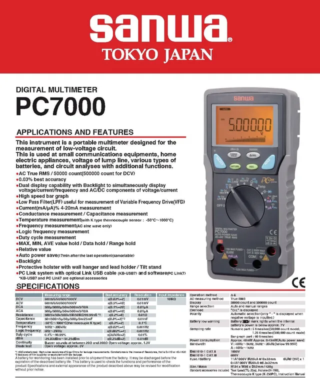 Sanwa PC7000 Multimetro Digitale 50000 conteggi doppio display