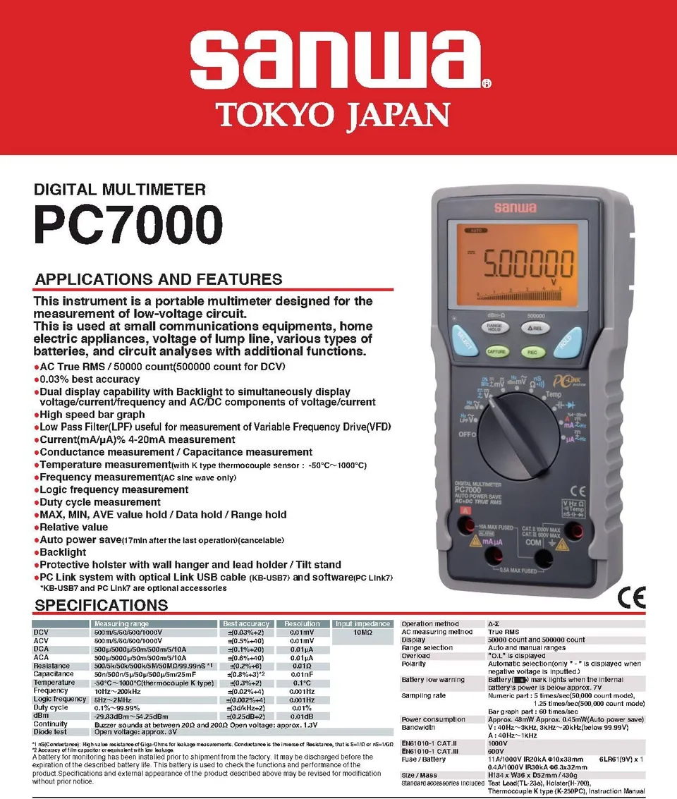 Sanwa PC7000 Multimetro Digitale 50000 conteggi doppio display