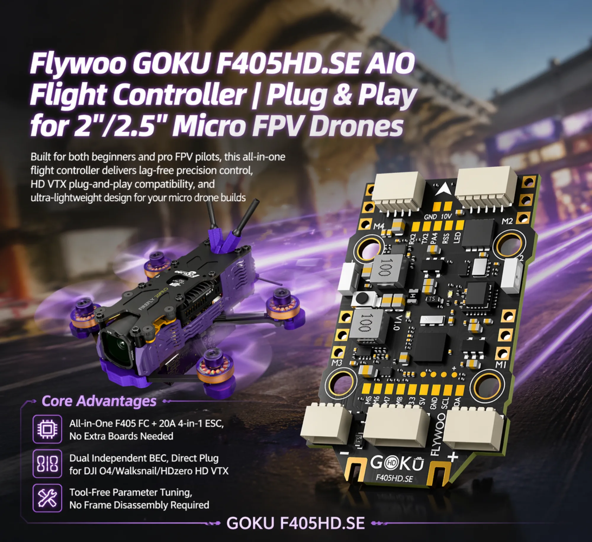 FlyWoo GOKU F405 SE 3-4S 20A AIO Plug&Play O4 / O4 Pro