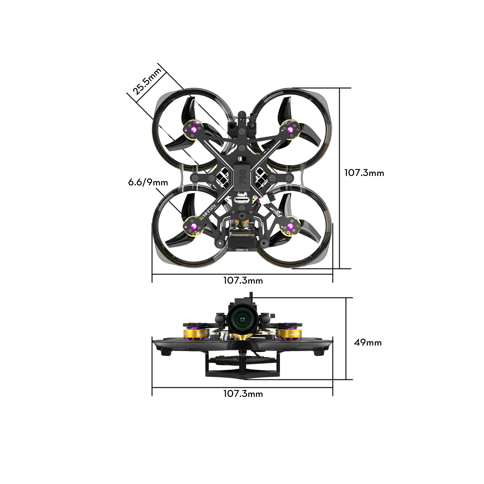 FlyWoo Flylens 75 DJI O4 Wide drone FPV 2S 68 g 4K