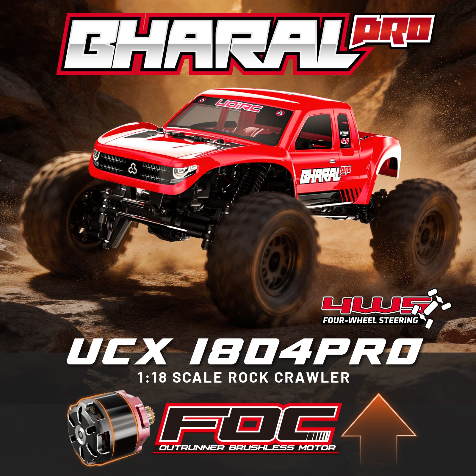 UDIRC Bharal UCX1804PRO Rock Crawler 1/18 4WD Brushless RTR Nero