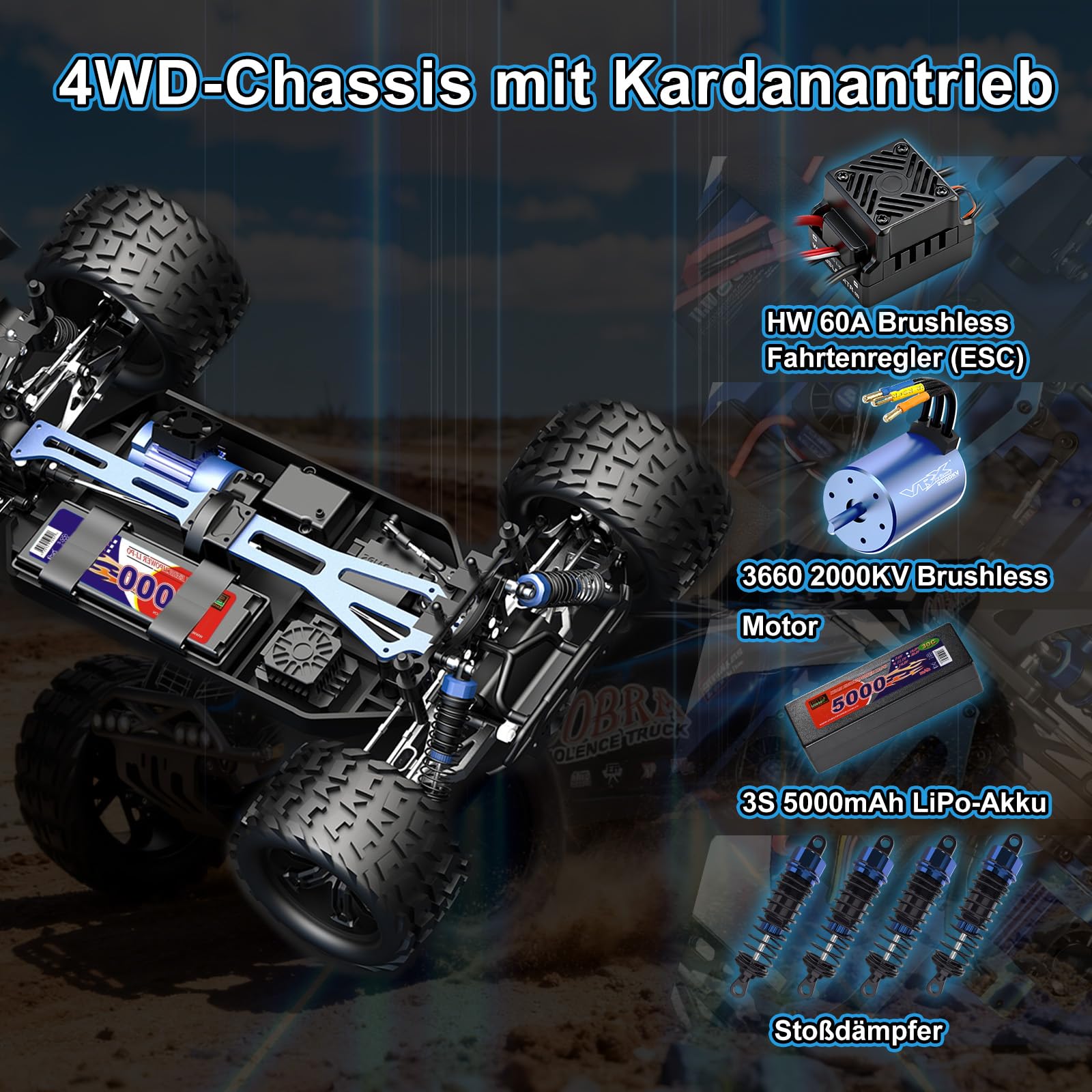 VRX auto RC 1/8 4WD brushless RTR LiPo 3S 50 km/h